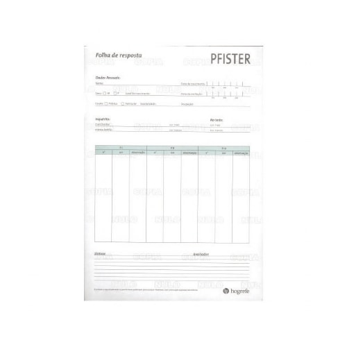 Pfister Bloco de respostas | Wedja Psicologia